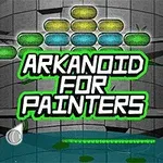 Văn bản Arkanoid for Painters với các khối hình chữ nhật nhiều màu phía trên nền vòm xám