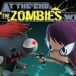 Một nhân vật hoạt hình đối đầu với zombie có mái tóc đỏ và mắt đỏ, nền có dòng chữ At the end, the zombies win