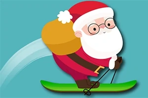 Ông già Noel đang trượt tuyết với túi quà trên lưng
