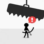 Hình vẽ người que với cung tên đứng dưới cái bẫy răng cưa lớn cùng biểu tượng dấu chấm than màu đỏ phía trên