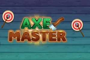 Tiêu đề AXE MASTER với hình ảnh cây rìu nằm giữa, nền gỗ và hai tấm bia tròn nhỏ bên cạnh