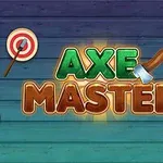 Tiêu đề AXE MASTER với hình ảnh cây rìu nằm giữa, nền gỗ và hai tấm bia tròn nhỏ bên cạnh