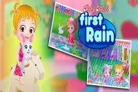 Tận hưởng cơn mưa đầu tiên của Baby Hazel cùng bạn và thỏ