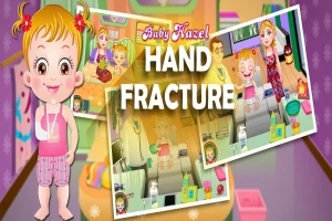 Bé gái đang đứng mỉm cười với hai hình ảnh nhỏ hơn của các hoạt động trong phòng khám, có chữ Hand Fracture