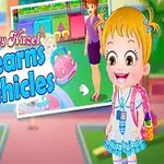 Hình ảnh có một cô bé tóc vàng vui vẻ đeo balo đứng bên cạnh nội dung chữ lớn, với các hình nhỏ hơn về hoạt động của trẻ em xung quanh phương tiện giao thông và bữa ăn