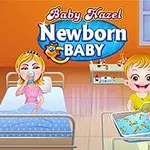 Cô bé đang nhìn em bé mới sinh trong nôi, bên cạnh là người phụ nữ nằm trên giường và người đàn ông đứng