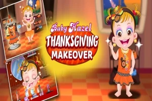 Hình ảnh bé gái diện trang phục lễ Tạ Ơn với dòng chữ Baby Hazel Thanksgiving Makeover