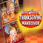 Hình ảnh bé gái diện trang phục lễ Tạ Ơn với dòng chữ Baby Hazel Thanksgiving Makeover