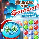 Hình ảnh với một nhân vật hoạt hình màu xanh đội mũ Noel bên cạnh bảng trò chơi với các biểu tượng hình ngôi sao, quả cầu và cây thông