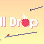 Chữ Ball Drop màu trắng với biểu tượng quả bóng đỏ và các đường thẳng màu tím trên nền vàng nhạt