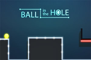 Một quả bóng vàng nằm trên một bệ phát sáng bên trái, với tiêu đề BALL in the HOLE trên nền xanh đậm