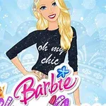 Hình ảnh một nhân vật nữ tóc vàng mặc áo đen với dòng chữ oh my chic cùng nền xanh với các họa tiết lấp lánh