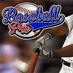 Cầu thủ bóng chày đang đánh bóng với dòng chữ Baseball Pro và hình ảnh quả bóng chày bên cạnh