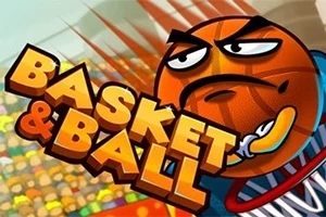 Hình ảnh một quả bóng rổ có khuôn mặt và biểu cảm giận dữ, kèm dòng chữ BASKET & BALL trên nền khán đài sôi động