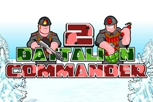 Hai nhân vật hoạt hình trong trang phục quân đội đứng cạnh chữ Battalion Commander 2 trên nền tuyết