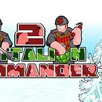 Hai nhân vật hoạt hình trong trang phục quân đội đứng cạnh chữ Battalion Commander 2 trên nền tuyết