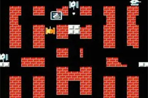 Battle City Hình ảnh hiển thị mê cung với các bức tường gạch đỏ và một hình biểu tượng ở vị trí trung tâm