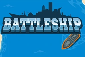 Hình ảnh này có nền màu xanh với từ BATTLESHIP dạng chữ lớn nổi bật và hình bóng chiếc tàu chiến phía sau, cùng với một chiếc tàu nhỏ hơn nằm dưới bên phải