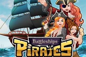 Ba nhân vật hải tặc với tàu lớn trong nền, bên cạnh chữ Pirates