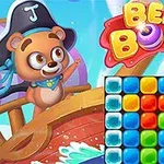 Gấu hoạt hình đội mũ cướp biển trên thuyền cùng lưới ô vuông đa sắc màu