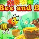 Chú ong và chú gấu đang vui vẻ bên nồi mật ong trong khu rừng đầy hoa