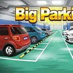 Bãi đỗ xe trong nhà với các xe hơi đậu hai bên và dòng chữ lớn Big Parking