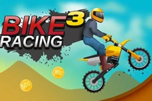 Người lái xe mô tô vàng đang bay qua địa hình đồi núi với các đồng xu nổi trên không