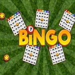 Các thẻ số được sắp xếp xung quanh chữ BINGO lớn trên nền xanh lá cây, có các ngôi sao màu vàng ở góc