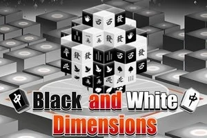 Khối lập phương đen trắng kèm ký tự và biểu tượng, tiêu đề chữ Black and White Dimensions