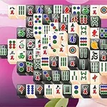 Hình ảnh một bàn chơi mạt chược xếp chồng với các quân bài đa dạng trên nền hoa màu hồng tím