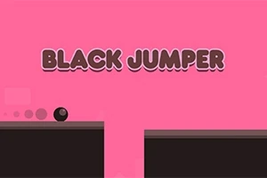 Nền màu hồng với chữ Black Jumper và một quả bóng đen trên nền vuông tối màu