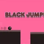 Nền màu hồng với chữ Black Jumper và một quả bóng đen trên nền vuông tối màu