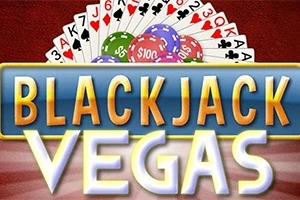 Bài chơi và xếp thẻ poker với các con chip nhiều màu sắc cùng dòng chữ BLACKJACK VEGAS
