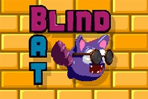 Một hình dơi màu tím đeo kính râm, với nền gạch vàng và từ BLIND BAT viết bên cạnh