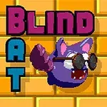 Một hình dơi màu tím đeo kính râm, với nền gạch vàng và từ BLIND BAT viết bên cạnh