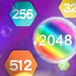 Các hình lục giác nhiều màu sắc với các số như 2048, 256, 32, 512, 64 trên nền tím