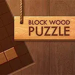 Bảng gỗ xếp khối với các khối vuông và bảng hiệu gỗ có dòng chữ Block Wood Puzzle