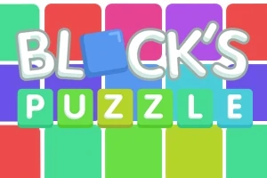 Chữ BLOCKS PUZZLE màu sắc nổi bật trên nền các ô vuông nhiều màu sắc