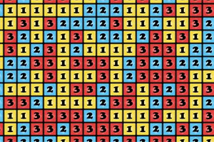 Blocks123 Hình ảnh hiển thị các ô vuông đầy màu sắc với các con số từ 1 đến 3, nền vàng, đỏ và xanh dương