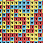 Blocks123 Hình ảnh hiển thị các ô vuông đầy màu sắc với các con số từ 1 đến 3, nền vàng, đỏ và xanh dương