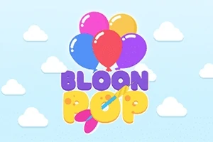 Hình ảnh có nền trời với các đám mây, một nhóm bóng bay nhiều màu và dòng chữ Bloon Pop