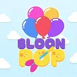 Hình ảnh có nền trời với các đám mây, một nhóm bóng bay nhiều màu và dòng chữ Bloon Pop