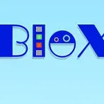 Logo chữ Blox màu xanh dương trên nền xanh với hình mặt cười và các ô vuông màu sắc