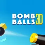 Một khẩu pháo đang bắn quả bóng đen về phía các khối vuông màu vàng và hồng với dòng chữ Bomb Balls 3D