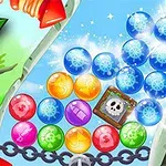 Các bong bóng màu sắc khác nhau được xếp chồng lên nhau, có ánh sáng lấp lánh và một ô có biểu tượng hình đầu lâu ở giữa
