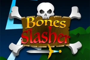 Hình ảnh có một biểu tượng đầu lâu xương chéo trên nền xanh tối, với chữ Bones Slasher và một thanh kiếm nằm bên dưới