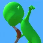 Một nhân vật 3D màu xanh lá cây cầm boomerang trên nền trời xanh