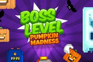 Hình ảnh có chữ Boss Level Pumpkin Madness trên nền tím với hình ảnh bí ngô và dơi