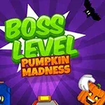 Hình ảnh có chữ Boss Level Pumpkin Madness trên nền tím với hình ảnh bí ngô và dơi