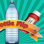 Hình ảnh có chai nước giữa hộp sữa và chai tương cà với dải băng chữ Bottle Flip